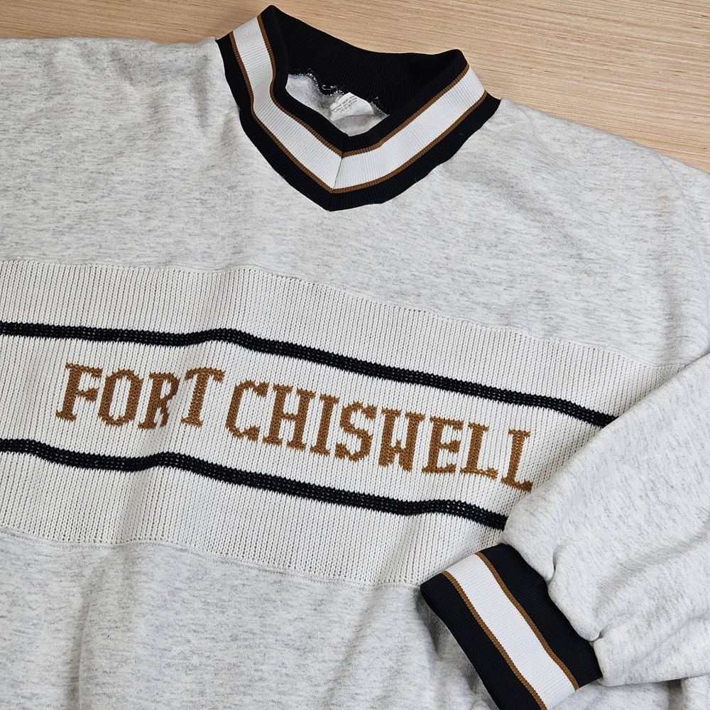 Vintage Fort Chiswell Bristol Sweatshirt Mens XXL Gray V-Neck Striped Knit Panel
